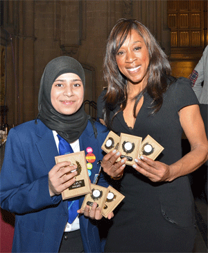 Student Aimen Asif celebrates with Diane Modahl after winning six awards!