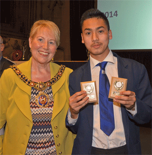 Ali Ghaznawi celebrates with the Lord Mayor Councillor Susan Cooley after winning two awards!